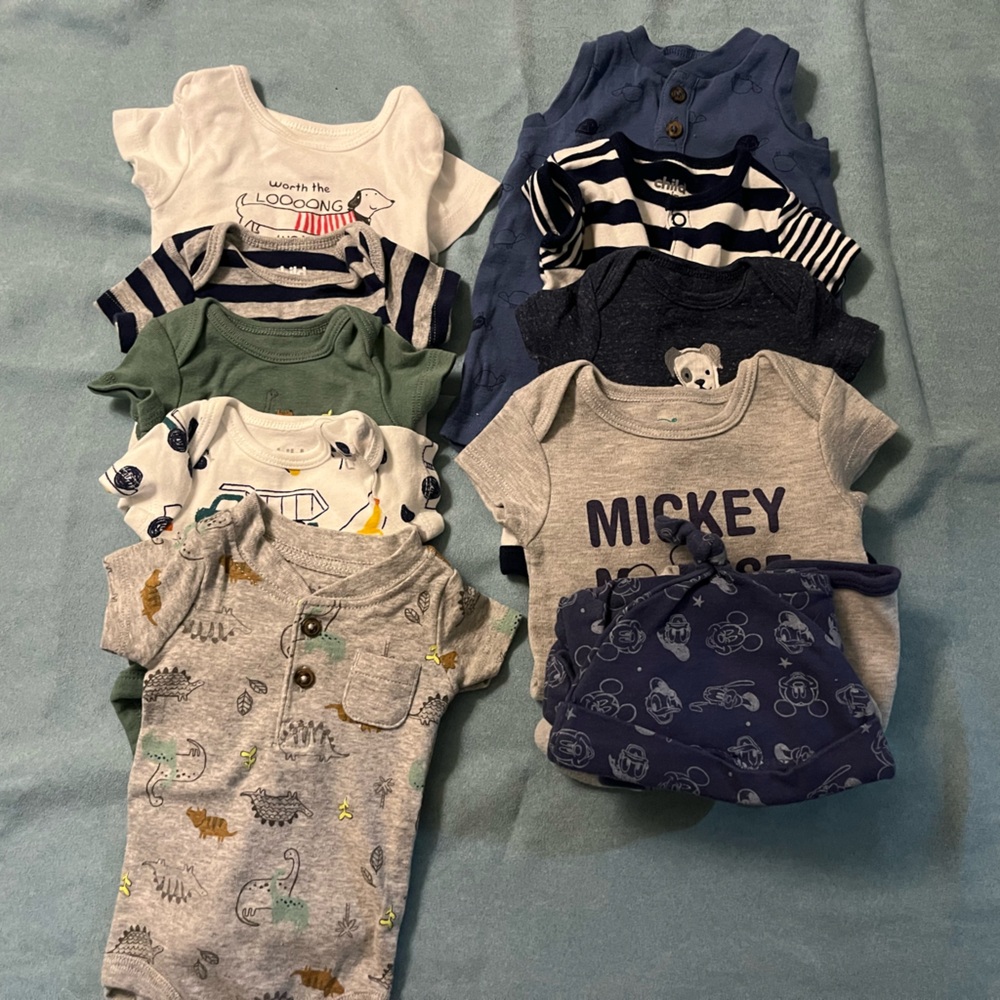 Newborn onesies, mickey mouse outfit with hat.